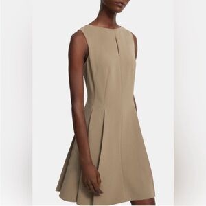 🌼 NWT Mock Neck Beige Theory Brand Pleated Dress 00